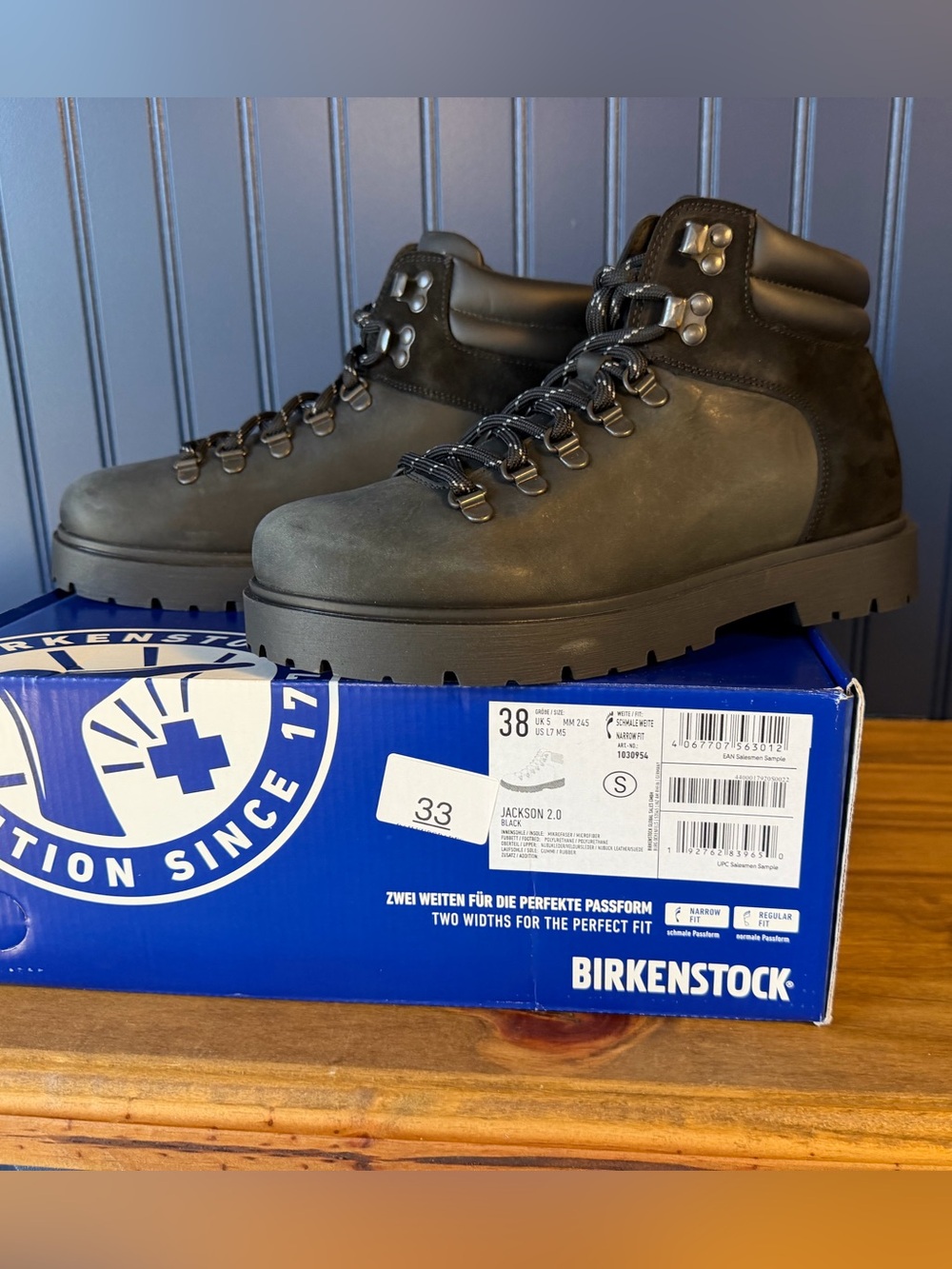 Birkenstock Jackson 2.0 Black Nubuck Leather Hiking Boots EU 38 US 7 Narrow